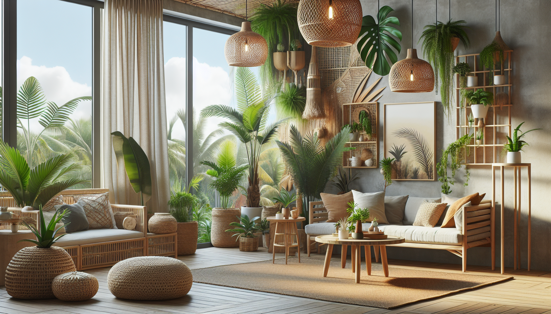 Dicas de decoração tropical para apartamentos pequenos: como criar uma atmosfera tropical com materiais naturais, plantas e móveis confortáveis